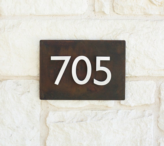 Rustic Metal Address Plaque with 3 Brushed Aluminum by UrbanMettle