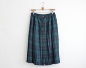 vintage pleated skirt / plaid skirt / green blue tartan midi skirt / grunge skirt / school girl skirt L large XL Extra Large