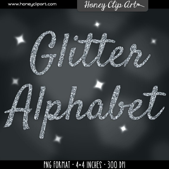Silver font clipart: silver glitter alphabet clip art digital