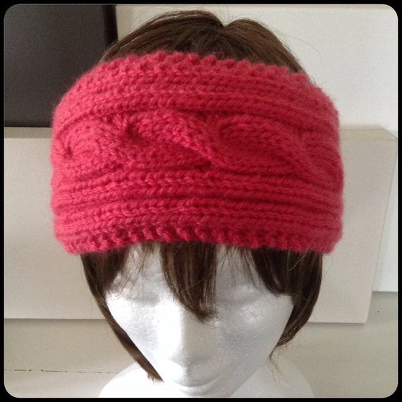 Knit headband knit ear warmer dark rose cable knitted head