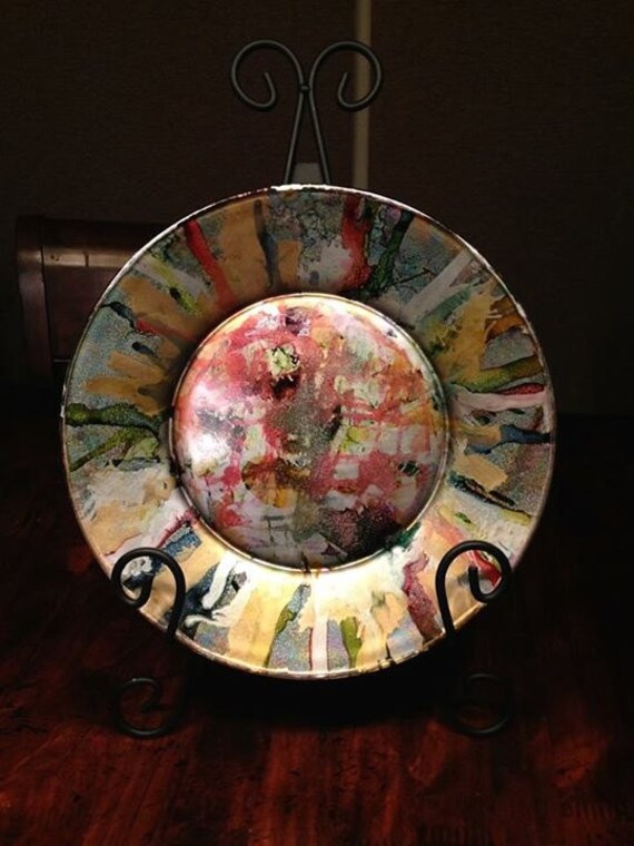 Hand painted glass decorative plate alcohol by TextureHomeDecor