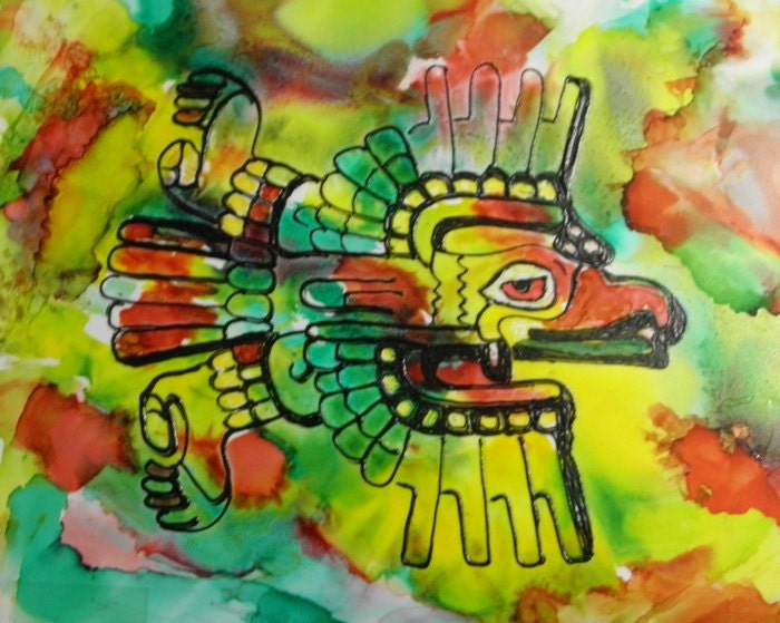 Mayan eagle symbol alcohol ink painted by SandraFoxDesigns on Etsy