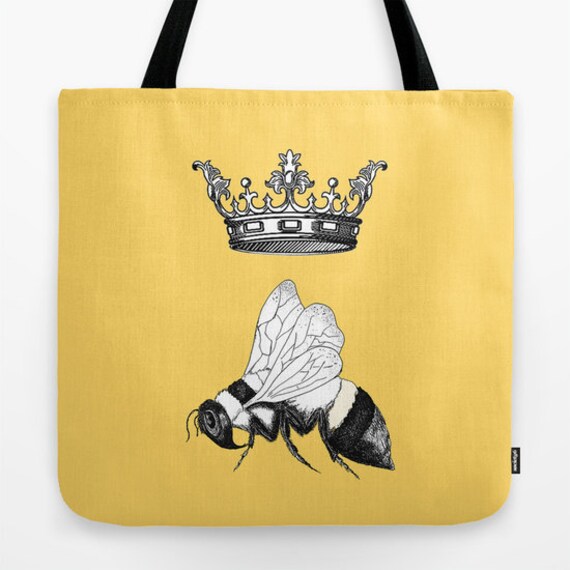 Queen Bee Tote Bag Yellow black white for her bee