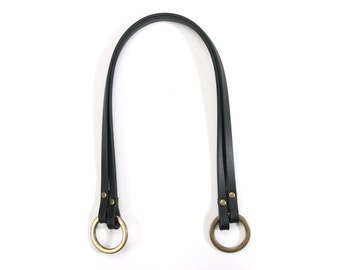 17.9" byhands Two Strap Genuine Leather Purse Handle/Bag Strap, Black (20-4501)