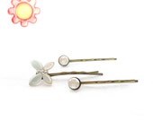 Bobby Pin Set of 3, white Summer Hair Clips, bronze tone Barrette, Hair Accessories, Wedding Accessories