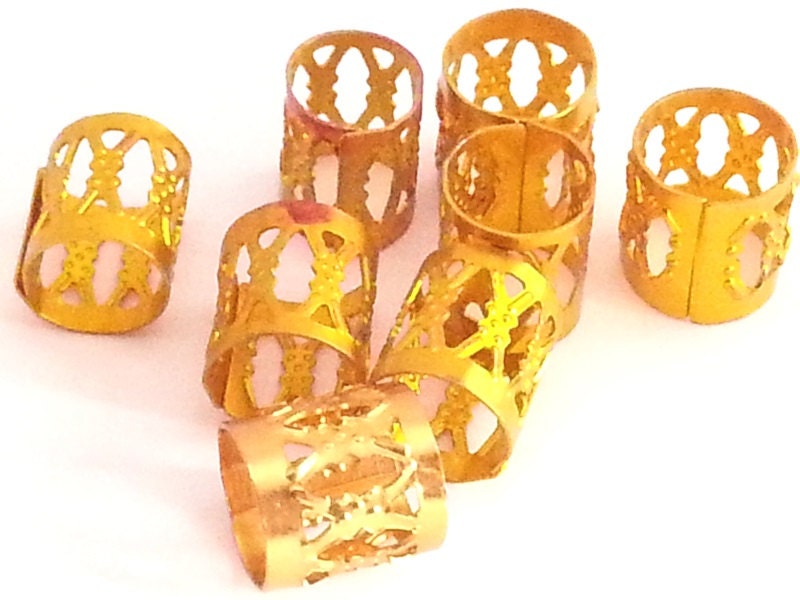 10 x Gold Dreadlock Hair Cuffs Bead Tube for dreads