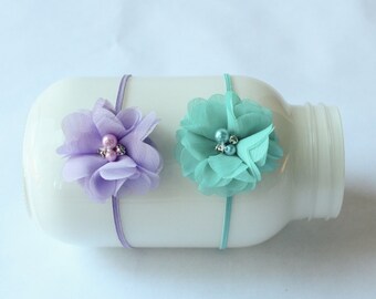 Baby Chiffon Flower Headband, 6 COLORS, Newborn Photo Prop, Flower Headband, Baby Shower GIft, Ready to Ship.