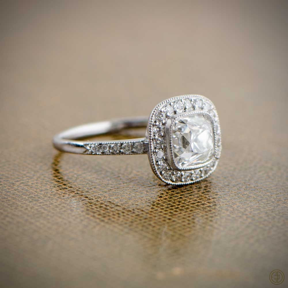 Antique Old Mine Cushion Cut Diamond Engagement Ring Estate