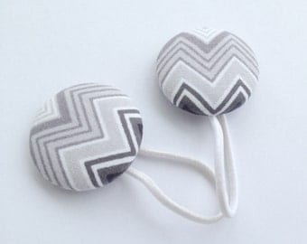 Gray Chevron Elastics, Fabric Button Sleeve Scrunchies/ Flip Flop Toppers/ Ponytail/ Tap Shoe Ties-No Metal Elastics