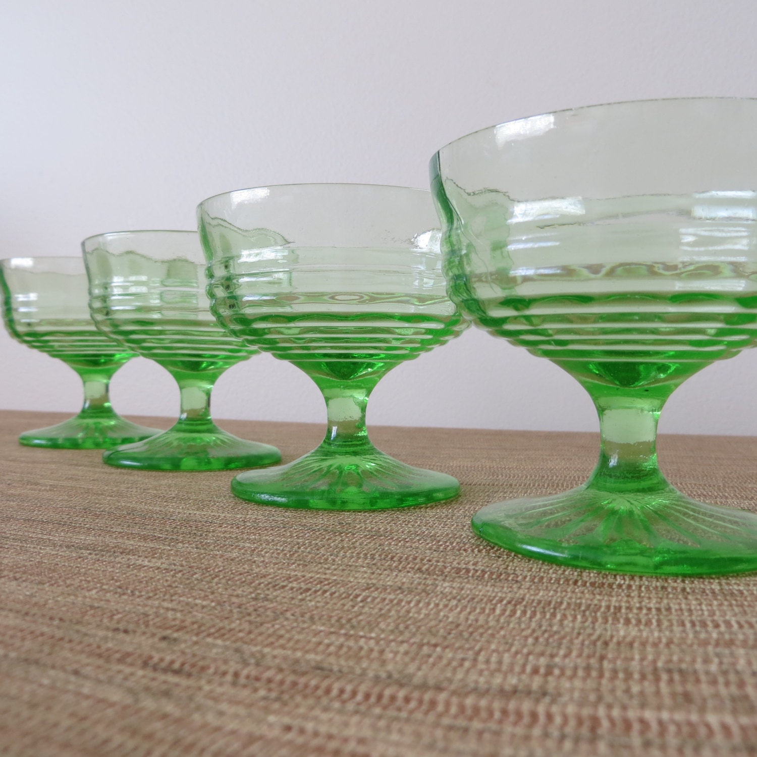 Vintage Green Depression Sherbet Glass Circle Pattern By 5874