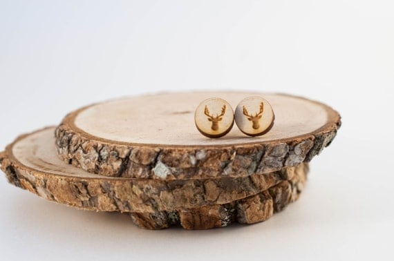 Laser Cut Deer Head Earrings | Wood Stud Earrings | Deer Antlers Laser Cut Deer Head Earrings | Wood Stud Earrings | Deer Antlers