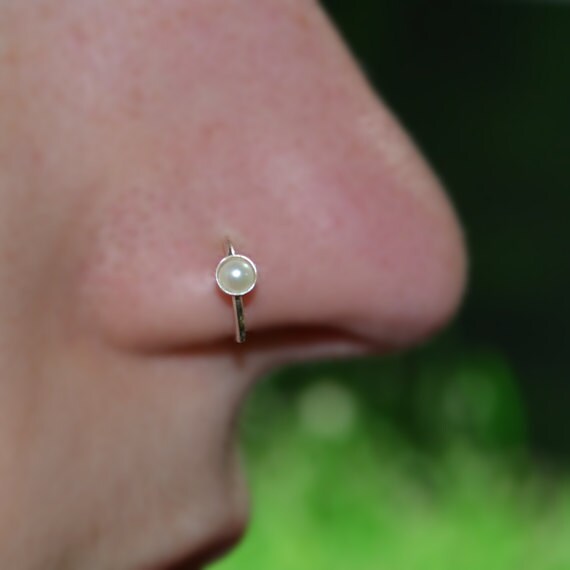 Nose Ring Hoop - Silver Nose Stud - Helix Piercing - Tragus Jewelry - Cartilage Earring - Septum 20g - Rook Earring - Pearl Nose Piercing