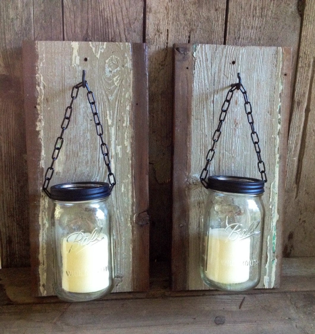Large barnwood mason jar candle holders. Limited edition