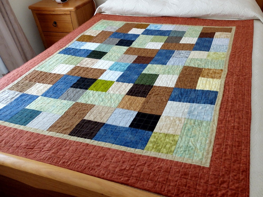 Masculine lap quilt patchwork quilt for a boy or by StephsQuilts