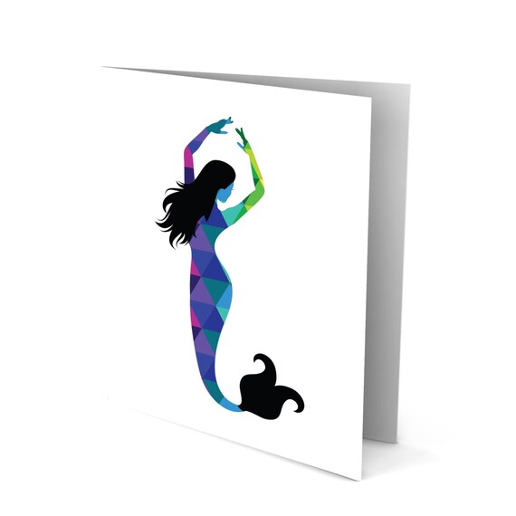 Beautiful Mermaid Greeting Card - Blue, Purple and Green