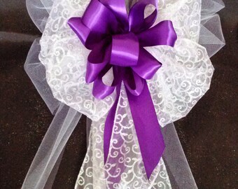 Wedding Pew Bows Purple Satin And Tule With Streamers Decorations Church Wedding Pew Bows Purple Satin And Tule With Streamers Decorations Church