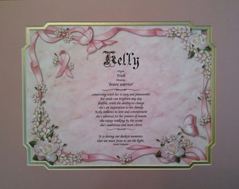 Breast Cancer Survivor, Breast Cancer Awareness, Personalized, Gift Print, Birthday, Anniversary, Name Meaning, Pink Ribbon, Cancer Free