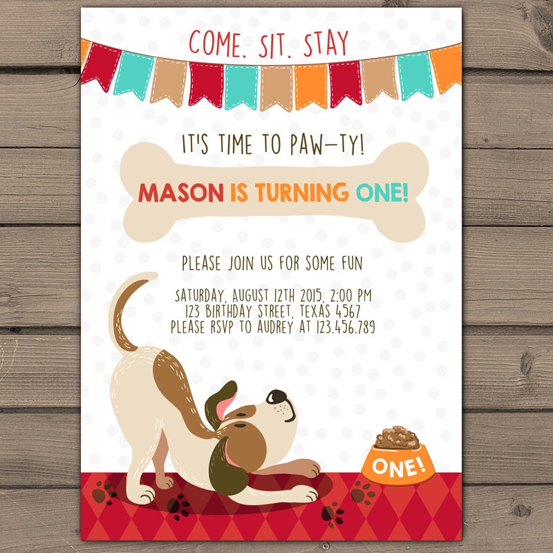 Puppy Birthday Invitation Puppy Party Invite Paw-ty Pawty