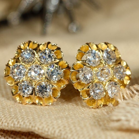 Victorian Diamond Button Earrings in 18k Gold