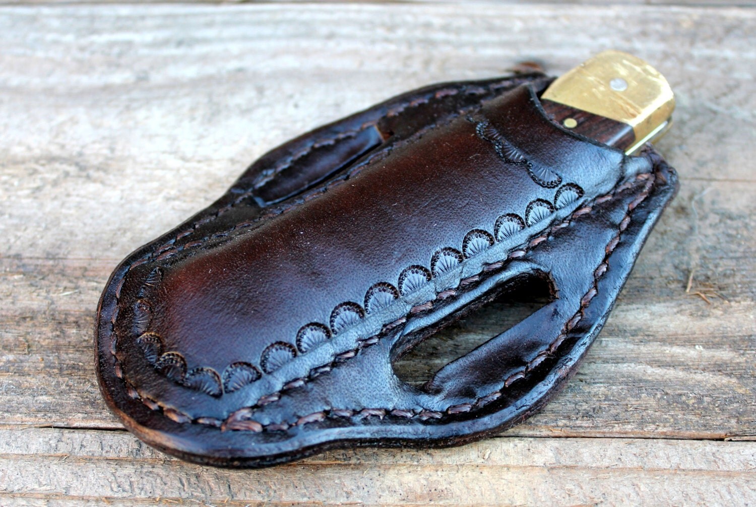 Custom Leather Open Top Knife Sheath for Larger Folding Knives