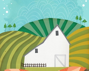 Stitched Fields - barn art print