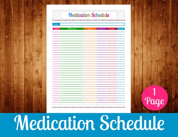 Medication Schedule Instant Download PDF Printable