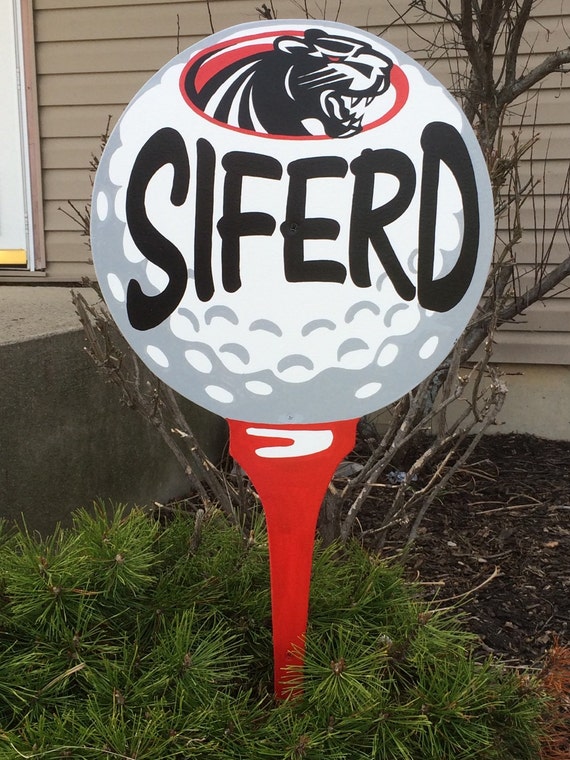 Golf Ball Yard Signs 18 mounted on a 3' stake by DandRSigns