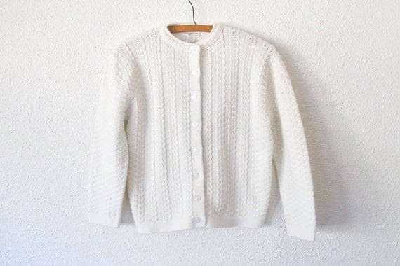 White Knitted Cardigan 1980s by freekittensvintage on Etsy