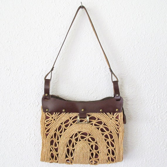 Leather and Straw Purse by freekittensvintage on Etsy