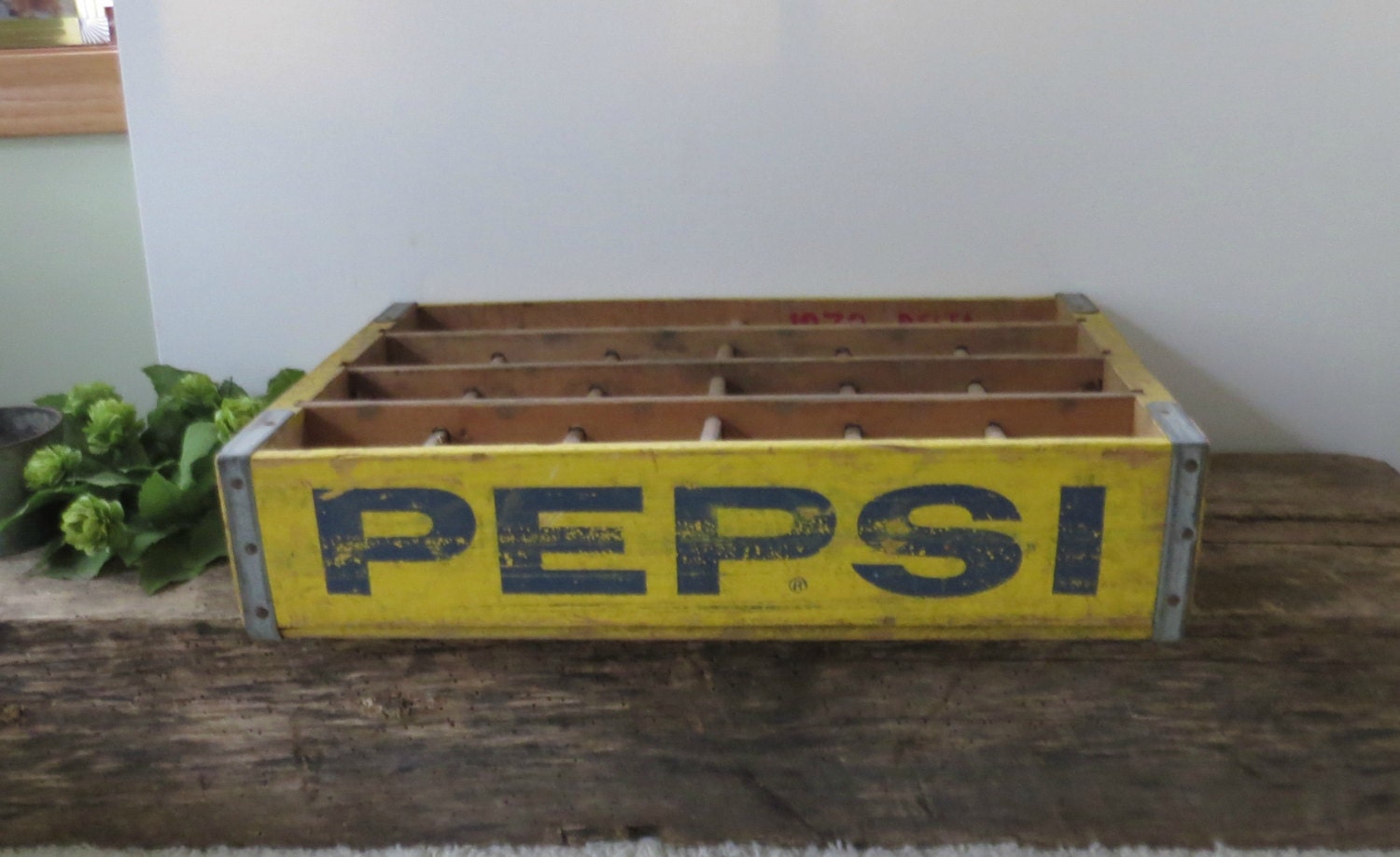 Vintage Yellow Pepsi Soda Crate Primitive Haute Juice