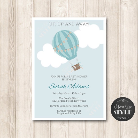 Hot Air Balloon Baby Shower Invitation, Baby Boy, Sky Blue, Printable Hot Air Balloon Baby Shower Invitation, Baby Boy, Sky Blue, Printable