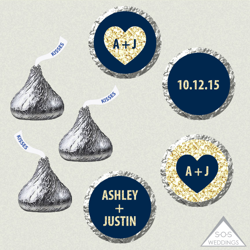 Printable Hershey Kiss Labels Wedding Kiss Stickers Navy and