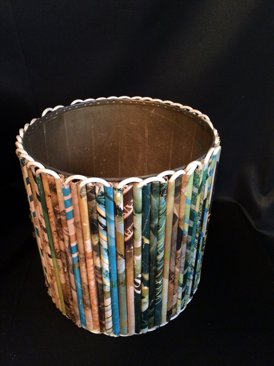 Vintage Rolled up Magazine Trash Can Hand Rolled Magazine