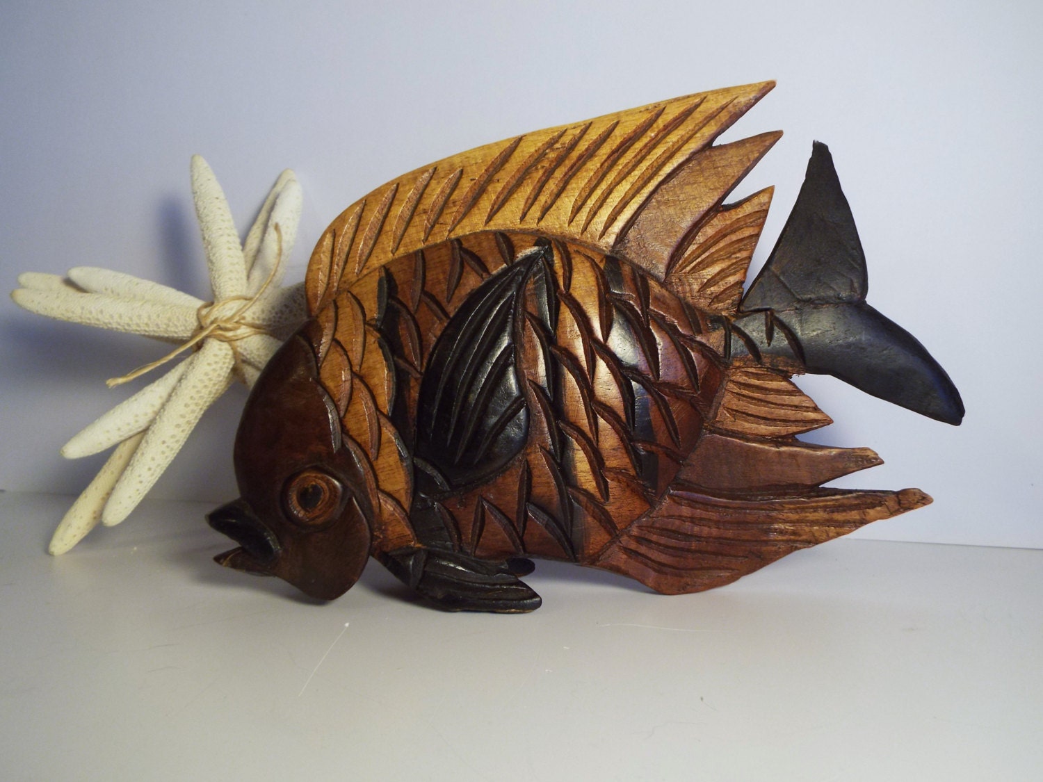 Ocean Home Decor/ Hand Carved Tropical Fish/ Wood by JJsBottega