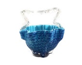 Antique Bohemian Art Glass Thorn Handled Blue Basket, Hand Blown Glass Basket, Victorian Decor
