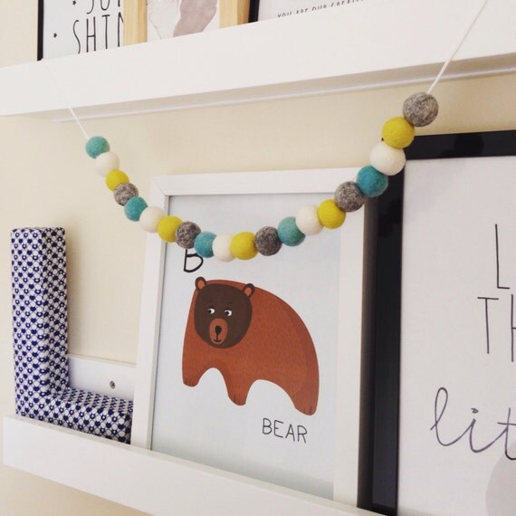 Nursery shades felt ball garland blue garland nursery