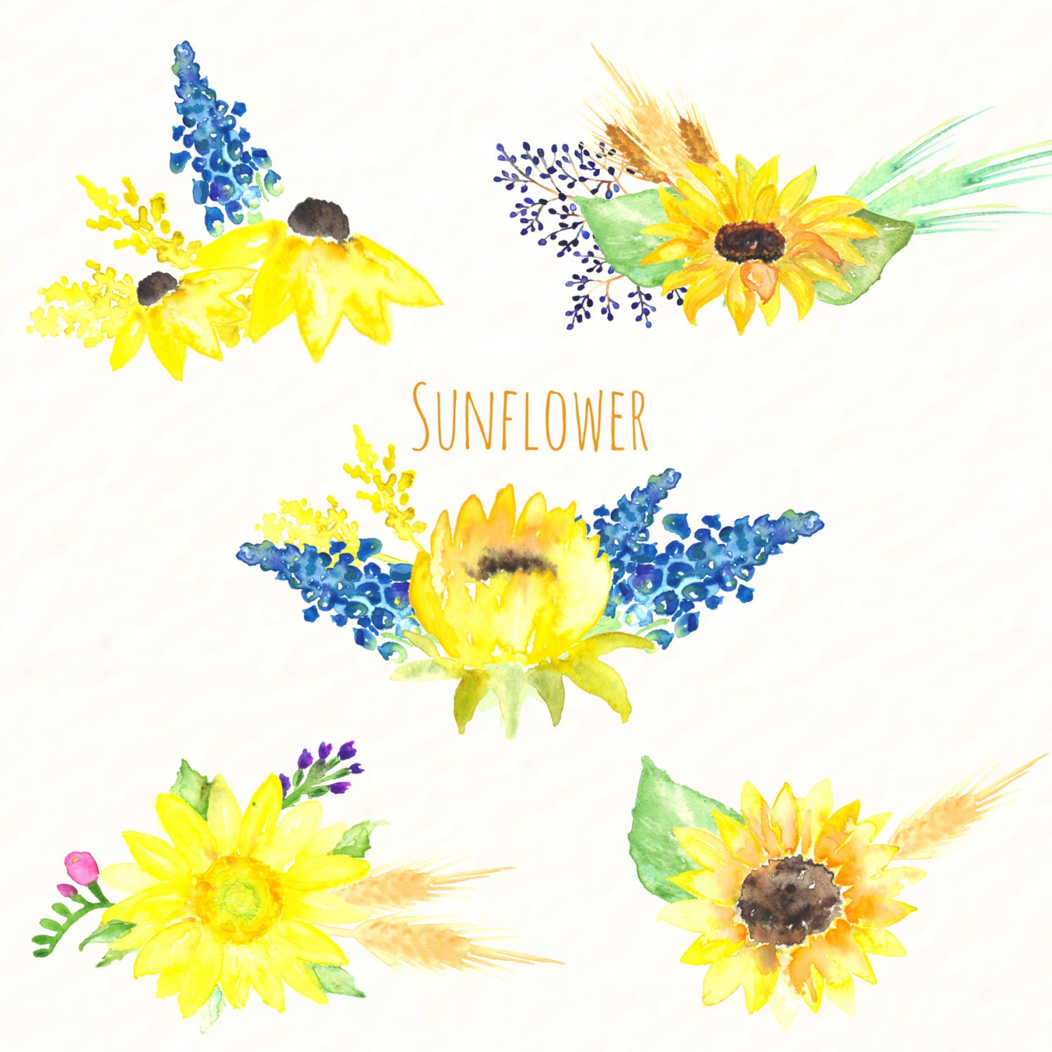 Sunflower watercolour clip art Digital Watercolor by ...