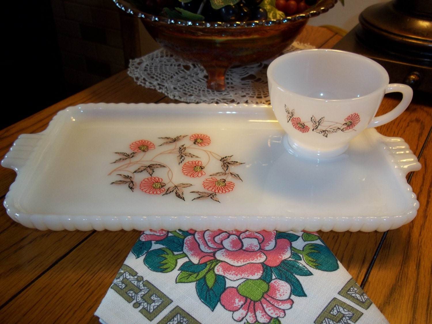 Vintage Fire King White Milk Glass Luncheon Set Fleurette Pattern By Federal Glass 1950’s Lunch
