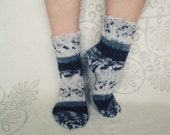 Handmade knit socks  Wool rustic socks  Hand knit grey socks  Cozy christmas gif