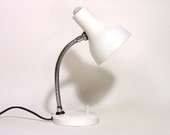 French White Table Lamp-Desk Lamp-Office Lamp-1950-Articulated-Made In France-Home Decor-Collectible