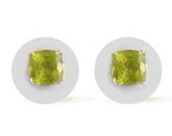 Hebei Peridot Cushion Stud Earrings Platinum Overlay Sterling Silver Nickel Free TGW 2.00 Cts.