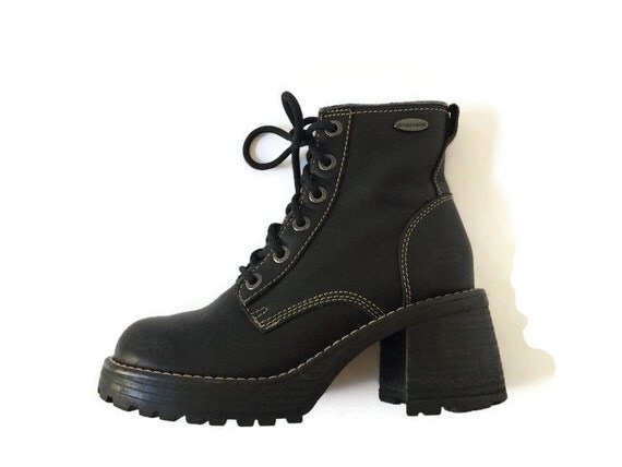 90's Chunky Platform Black Military Boots by Skechers 6