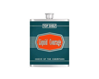 Top Shelf Liquid Courage Groomsmen Guy's Flask By Bottoms Up Flasks  - Stainless Steel 8 oz Liquor Hip Flasks - Flask #254