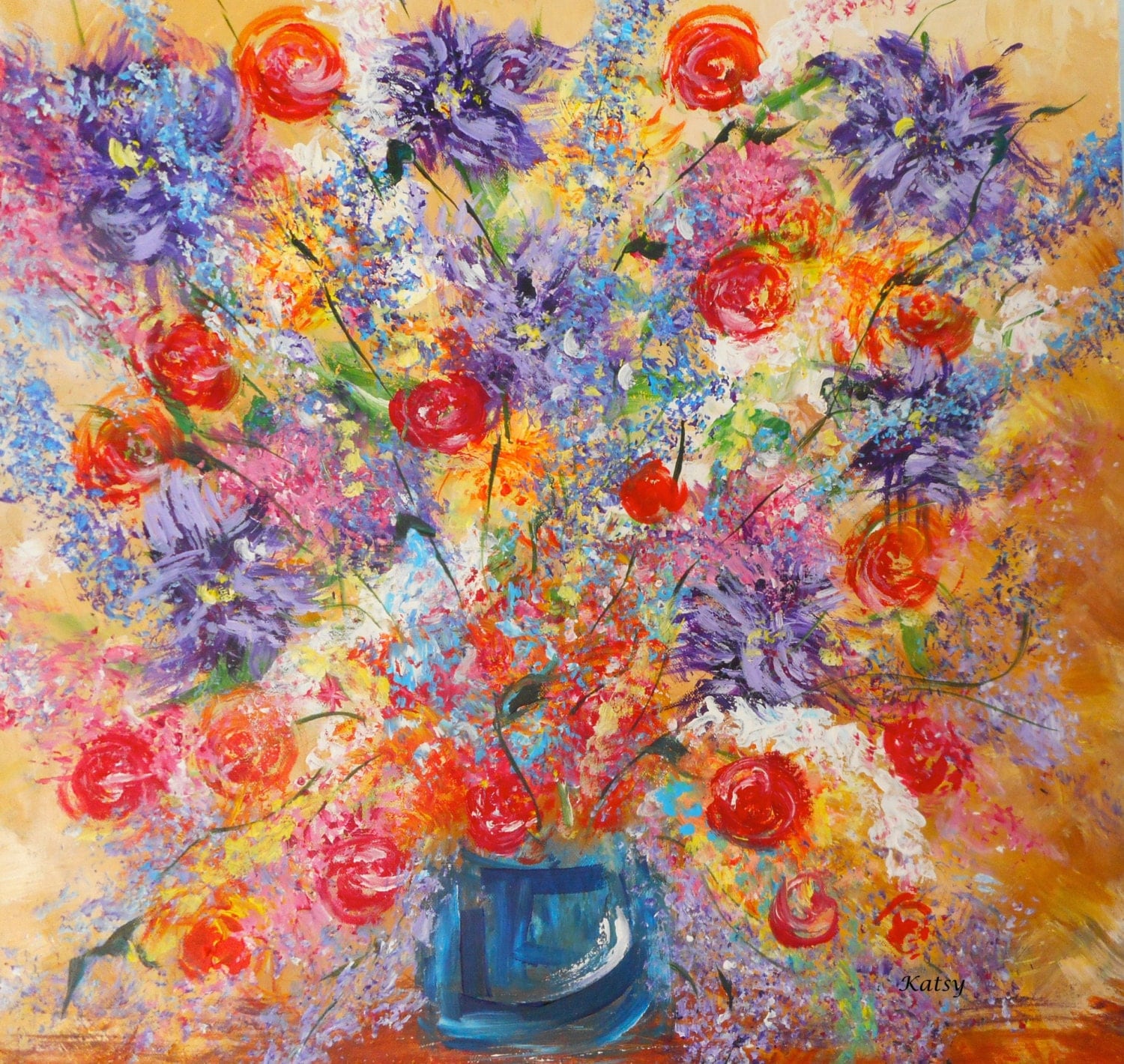 Abstract Flowers Modern Painting Fine Art Flowers in Vase