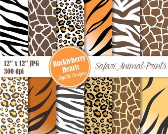 80% OFF SALE Safari Animal Prints Digital Paper, Zebra, Leopard, Cheetah, Tiger, Giraffe, Scrapbook Paper, Backgrounds