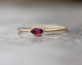 Marquise ruby ring in solid 14k gold, gemstone ring, july birthstone, stacking ring, Made in your Size ,Valentine's day gift