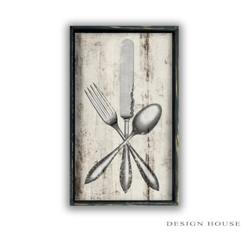 Wooden silverware sign kitchen wall art restaurant signs