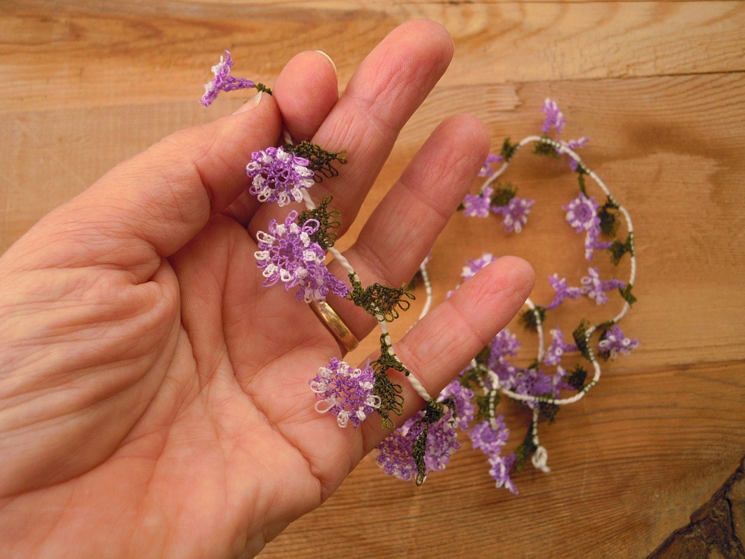 handmade needle lace flowers purple white by PashaSupplies on Etsy
