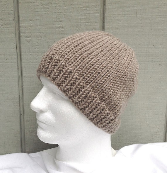 Tan knit beanie Mens wool blend hat Gift for Dad Knitted