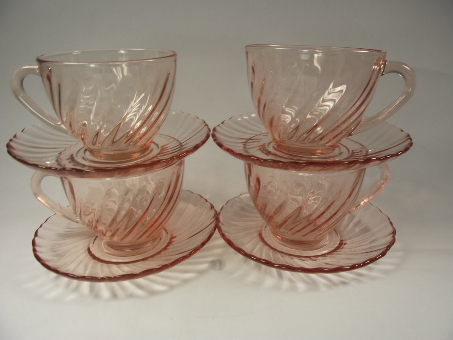 Four Depression Glass Pink Arcoroc Pink Swirl Rosaline Vintage